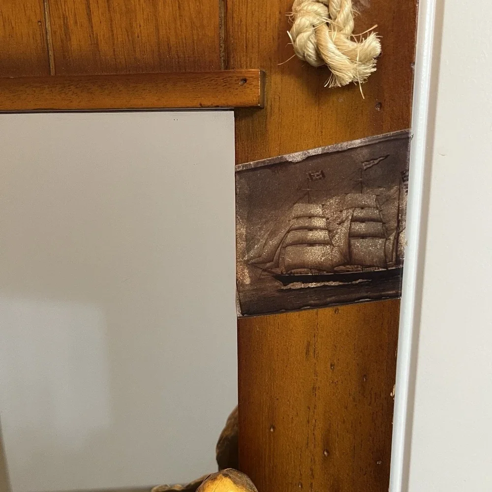 Vintage Wooden Sailor Theme Mirror 3D With Hooks 19.5x13.25